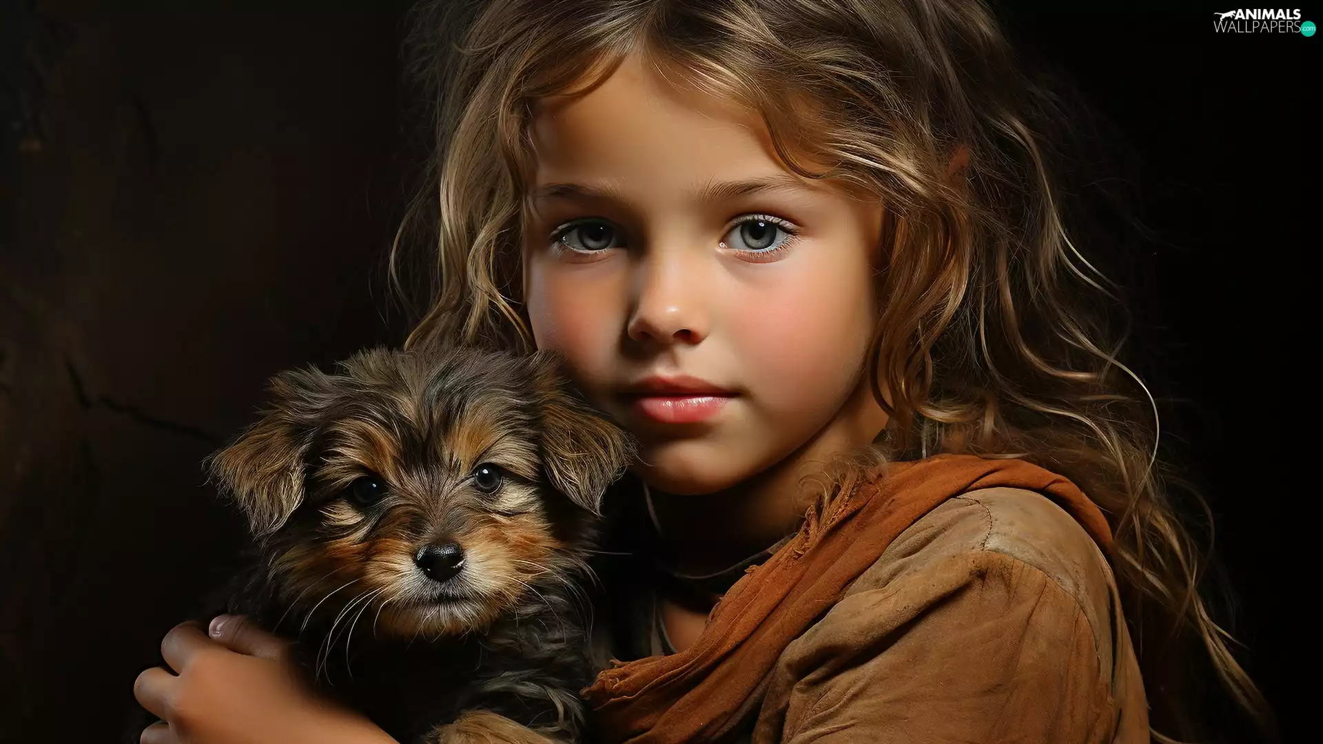 dog, Puppy, longhaired, girl, Kid