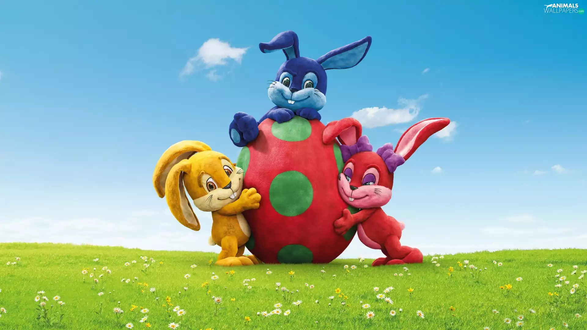 Easter, egg, Meadow, rabbits