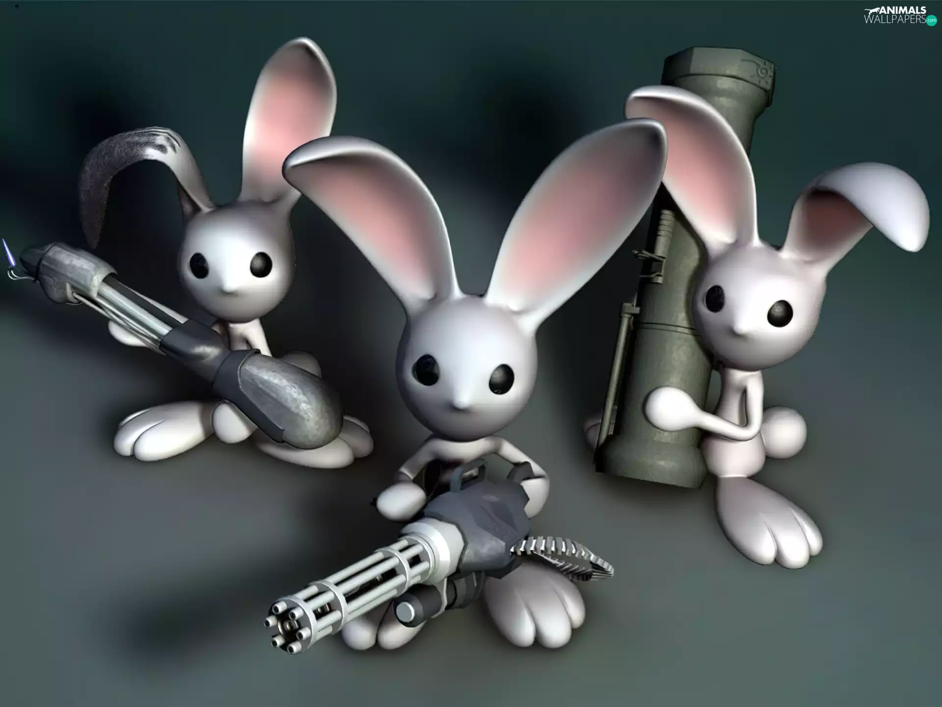 Ninja, Weapons, 3D, rabbits