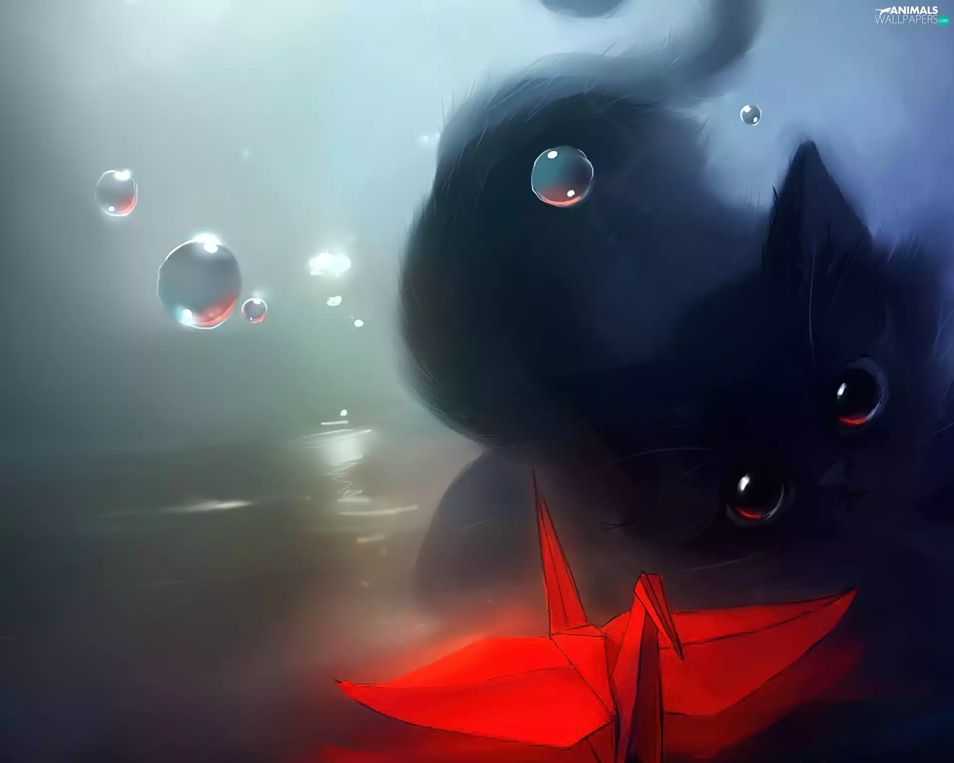 kitten, Bird, Origami, Red