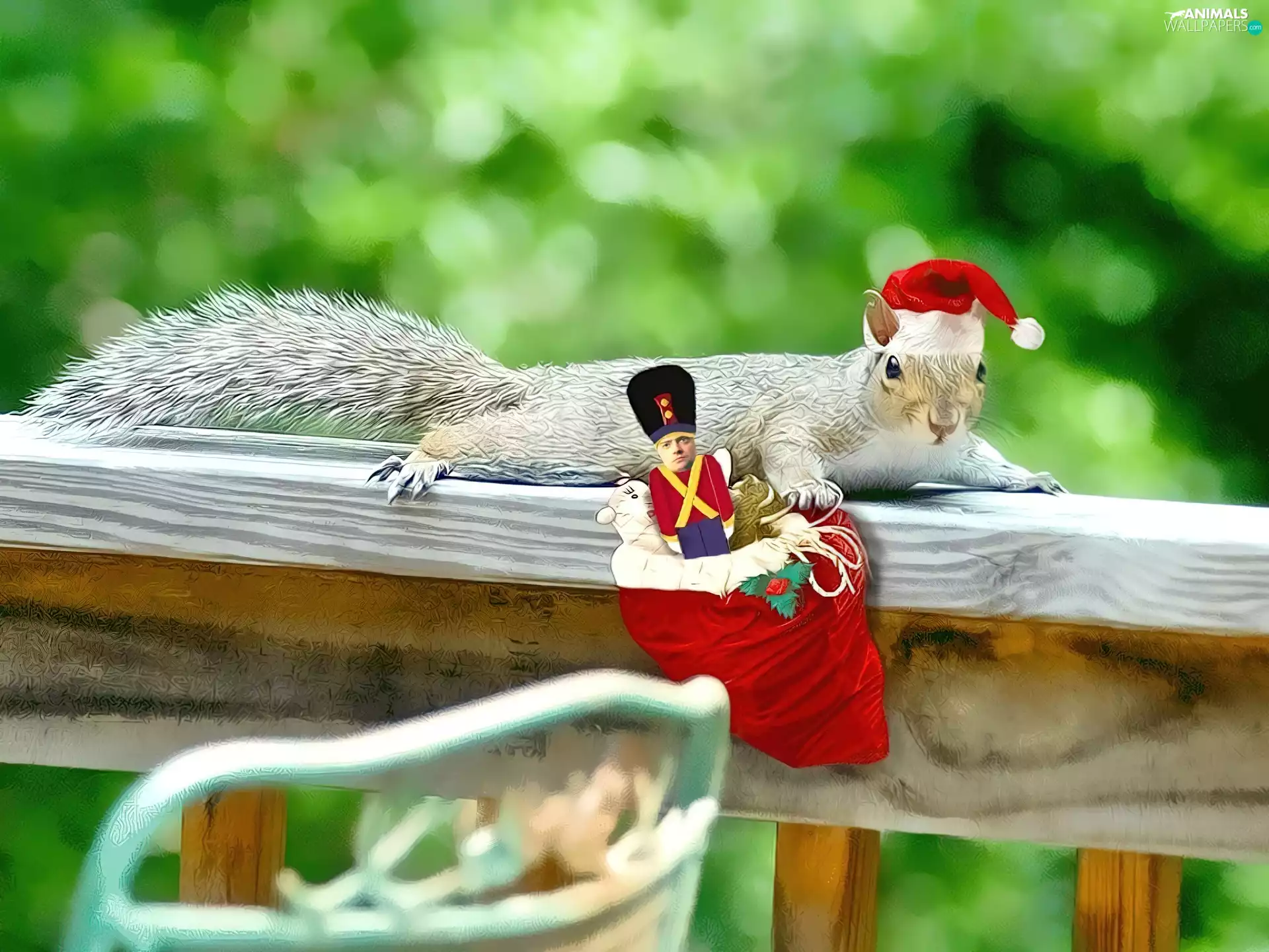 Santa, squirrel, bag
