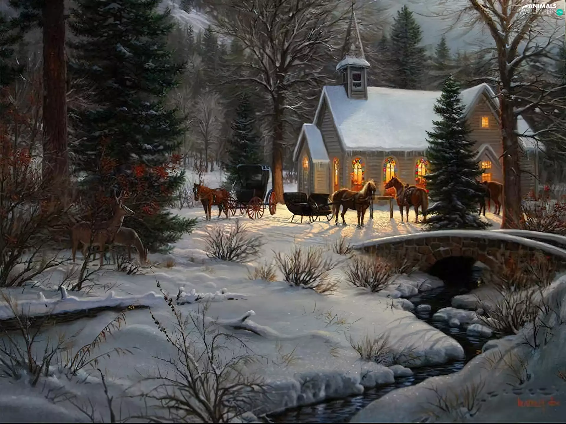 Church, bloodstock, winter, sleigh