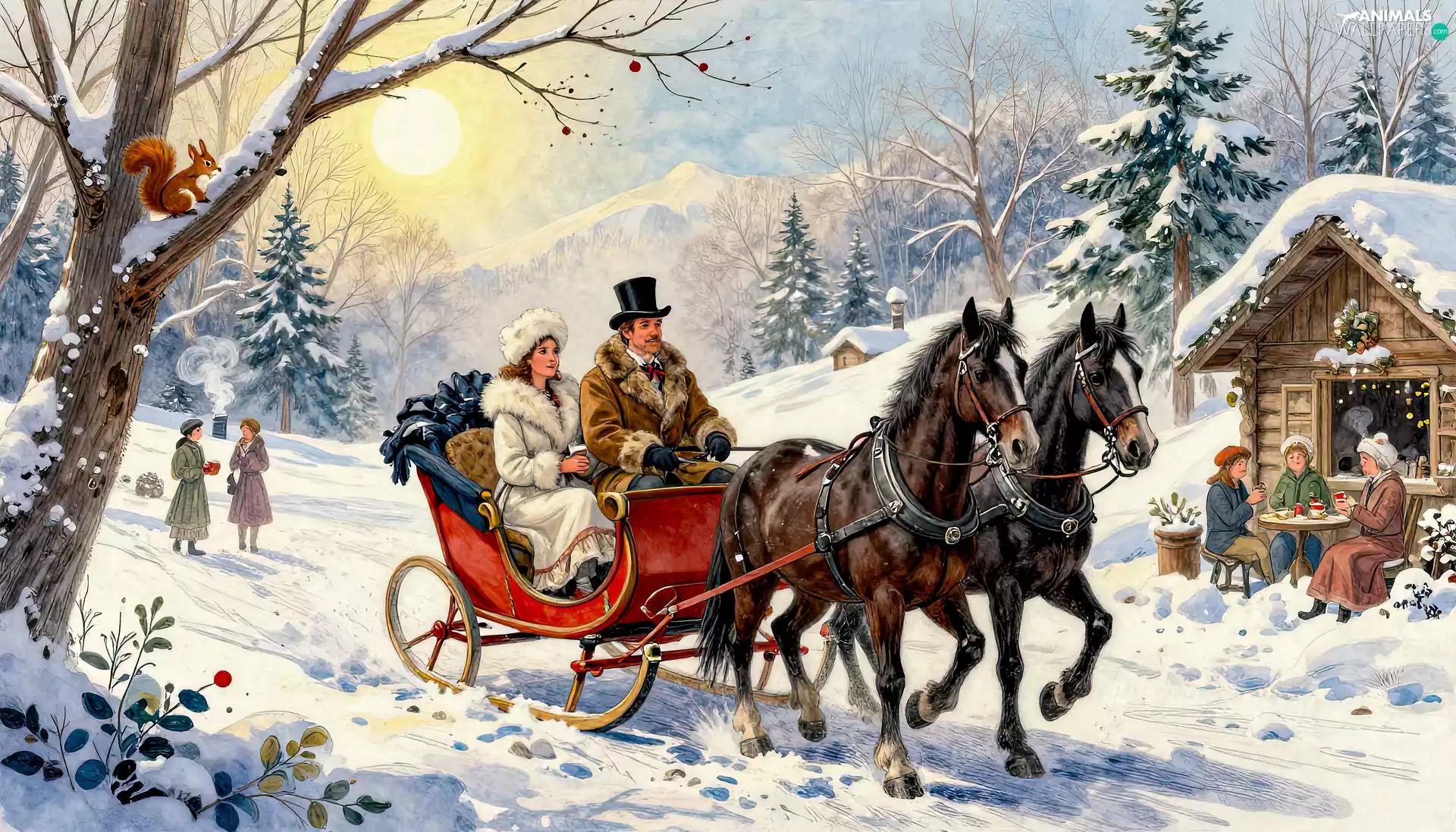 winter, bloodstock, People, sleigh