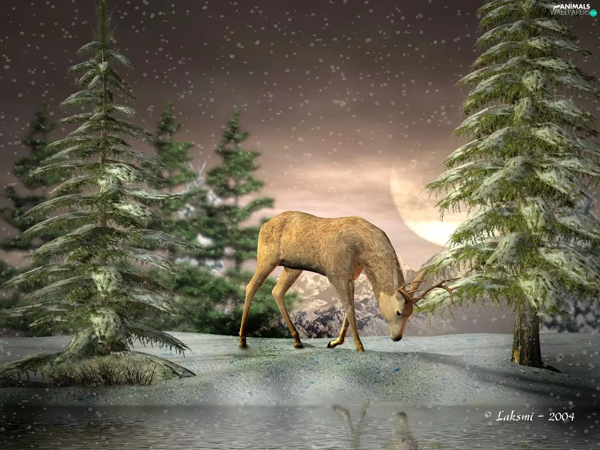 deer, forest, 3D, snow