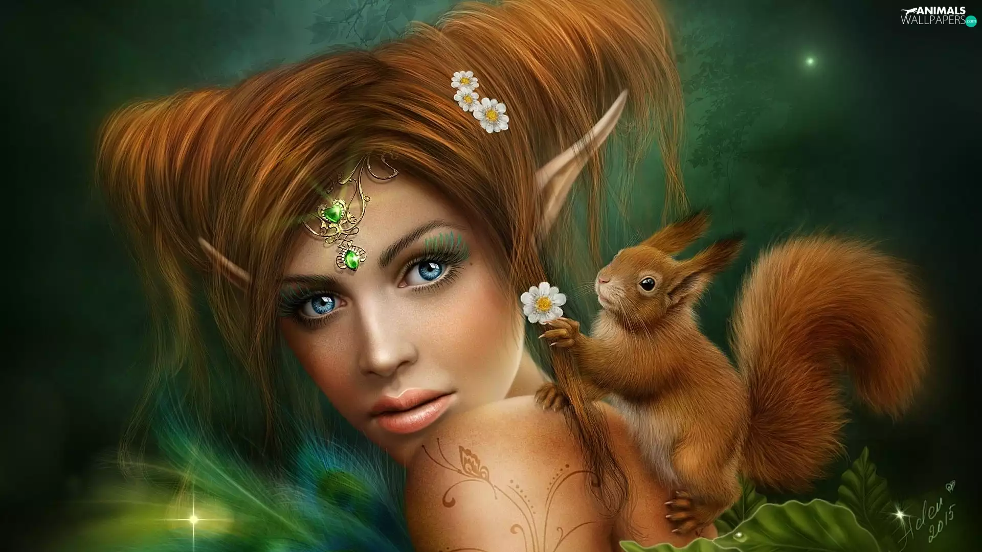 squirrel, girl, elf