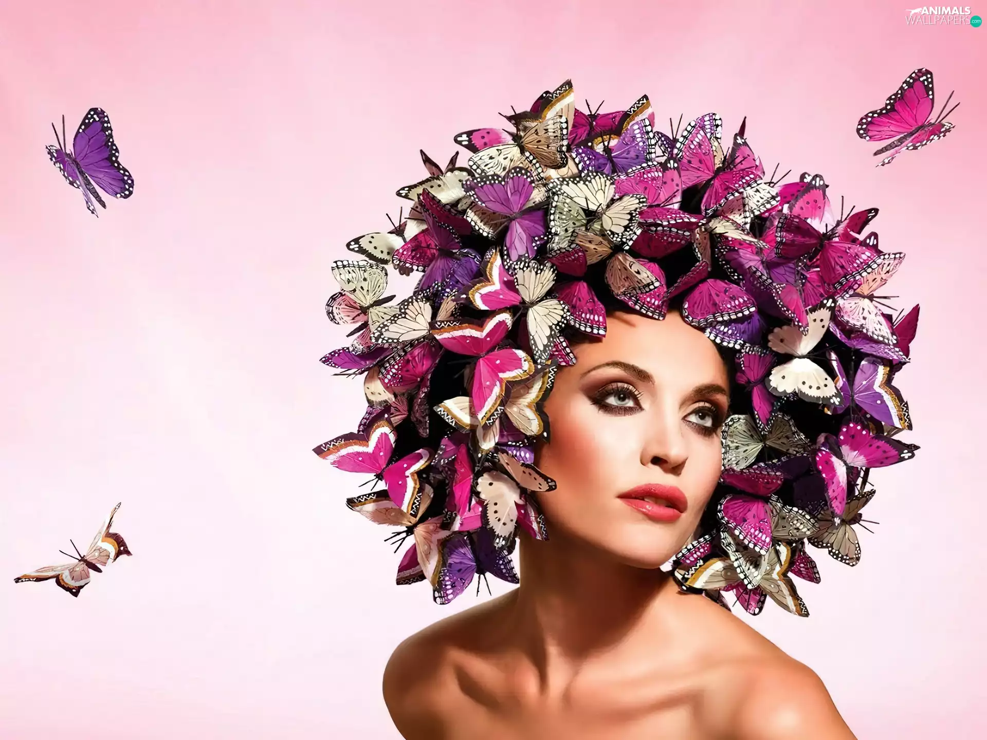 butterflies, Women, make-up