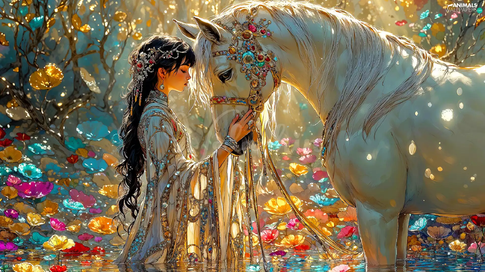 Hair, Jewels, gear, Dress, Horse, Longs, girl, White