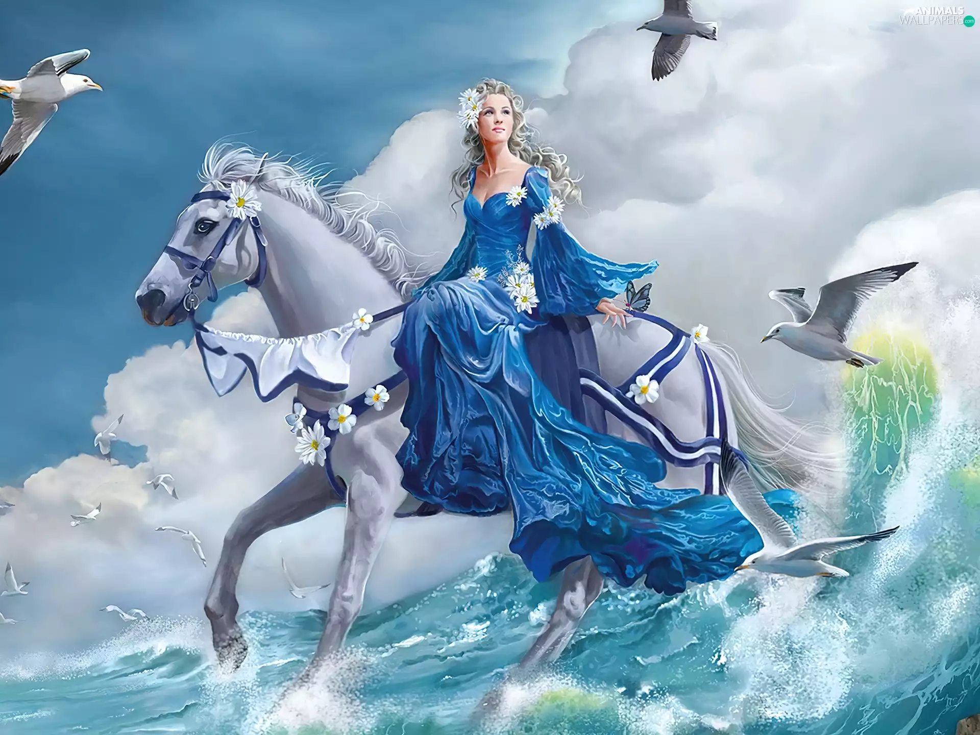 Beauty, Horse, Sky, Women