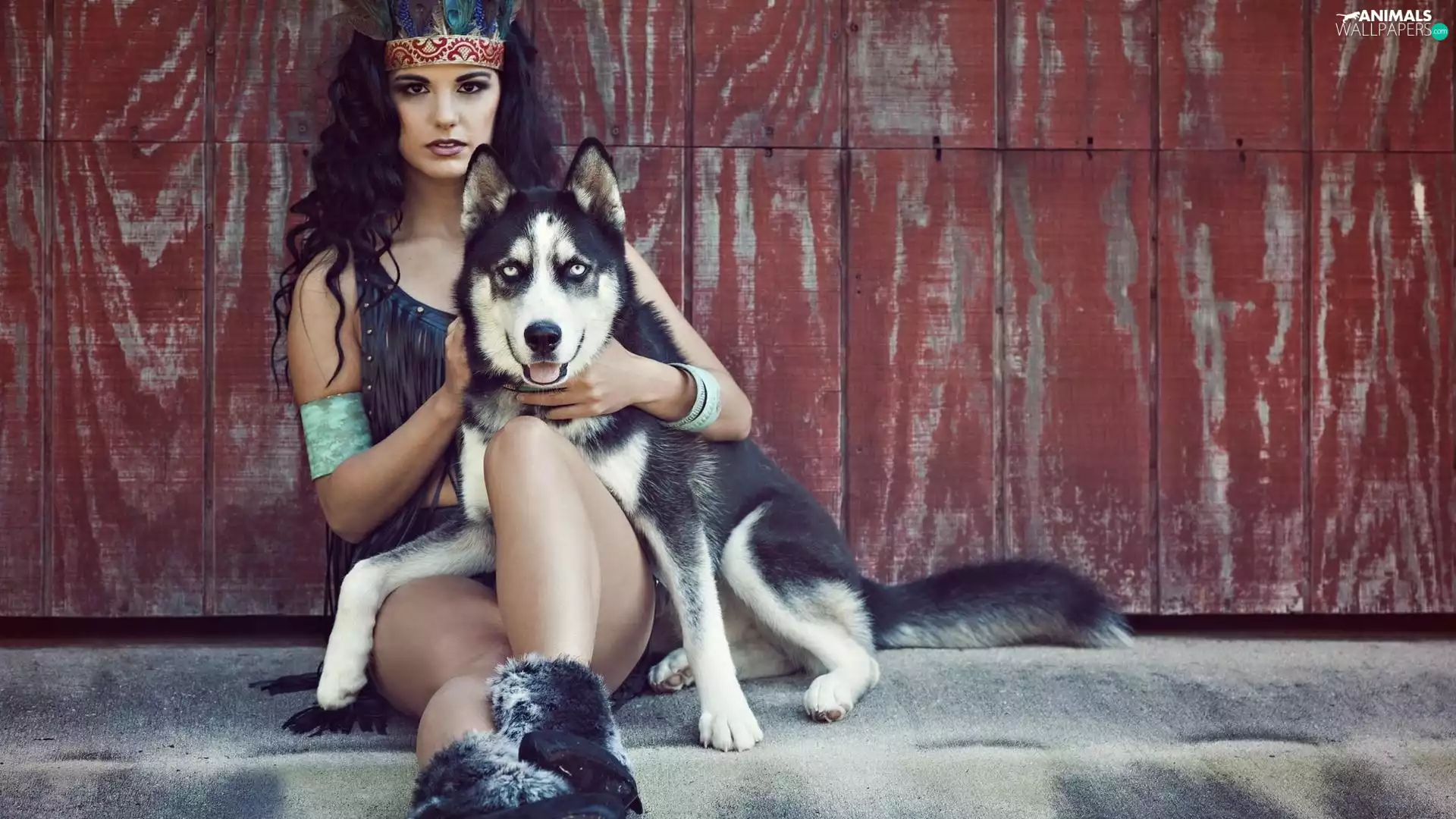 Women, Siberian Husky