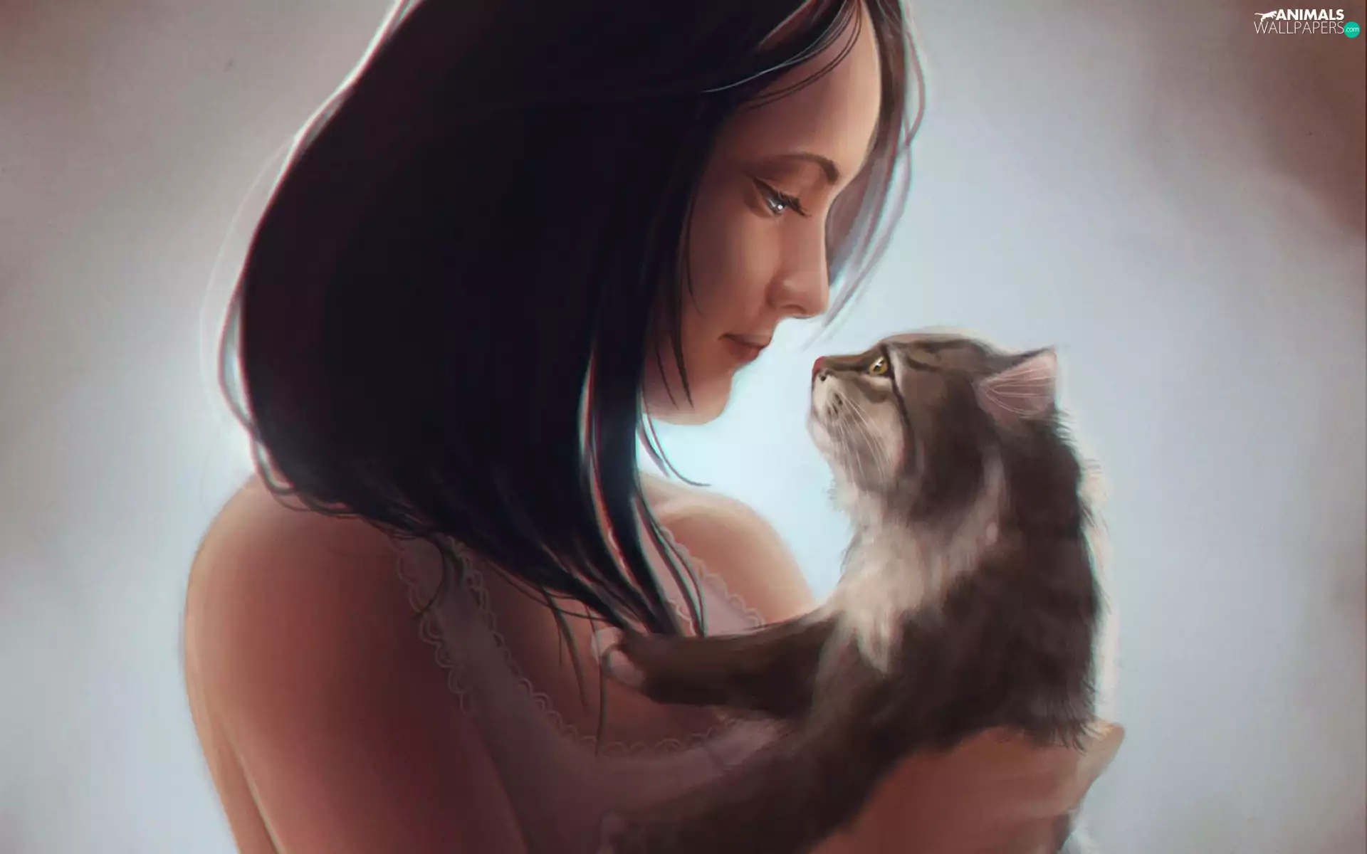 Women, kitten