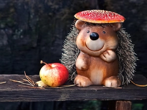 apple, hedgehog, mushroom