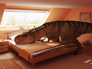 White Bed, dinosaur, attic