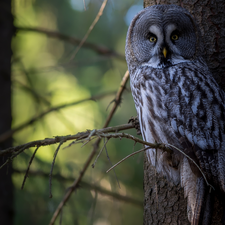 Bird, Tawny owl great gray owl, branch pics, owl