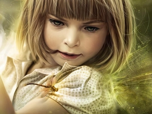 dragon-fly, girl, butterfly