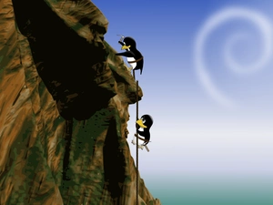 climbing, penguin, mountains