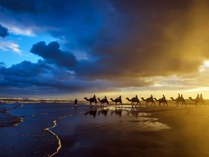 caravan, sea, sun, clouds, west, coast