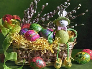 rabbit, eggs, composition, database, color, basket, Easter