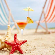 Sand, Beaches, Drink, deck chair, starfish