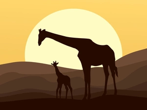 giraffe, Desert, sun, 2D Graphics