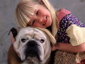 dog, girl, Smile
