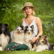 Women, Dogs, Shetland Sheepdogs, Hat