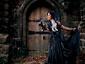 Women, the walls, Dress, Crow, black, Doors