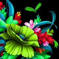 butterflies, 2D Graphics, Flowers