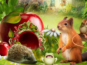 Garden, squirrel, hedgehog