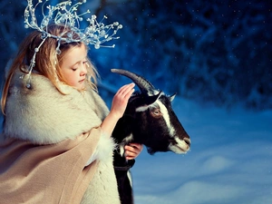girl, goat