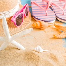 Flaps, Hat, starfish, Glasses, Sand, Shells, summer