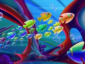 graphics, color, fishes