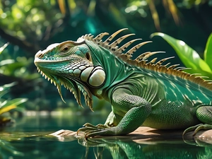 Iguana, Leaf, Ai, Green