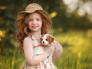 Puppy, Hat, girl, doggy, Kid