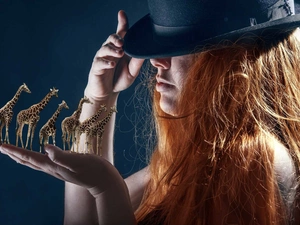 Women, hand, giraffe, Hat