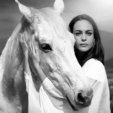 Black and white, Women, Horse