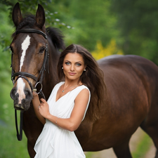 Women, dress, Horse, White