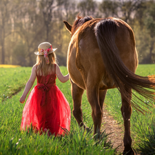 Hat, Horse, red hot, dress, girl