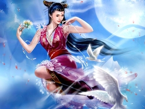 Sky, Deep, red hot, Dress, Women