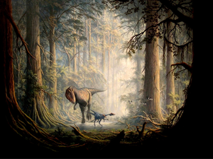 hunting, dinosaurs, forest