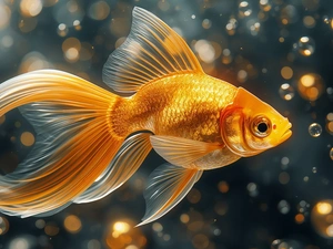 interesting eyes, Golden automobile, goldfish, veil, fish, Ai, bubbles