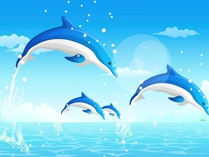 jumping, dolphins