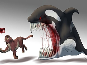 Lion, bloodthirsty, whale killer