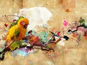 graphics, Yellow Honda, parrot