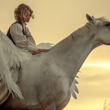 White, Women, wings, Pegasus, Horse, Blonde