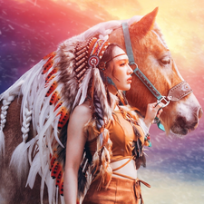 girl, Indian, Horse, plume