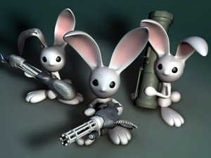 Ninja, Weapons, 3D, rabbits