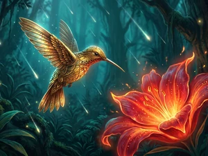 forest, Ai, Lily, red hot, humming-bird