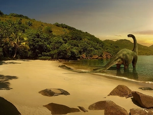 rocks, Coast, dinosaur