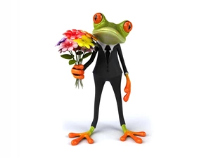 Flowers, bouquet, Funny, suite, strange frog