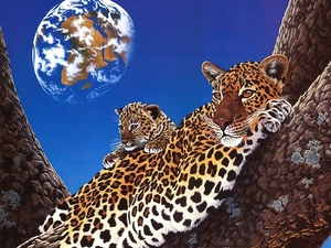 Panther, Planet, land, trees